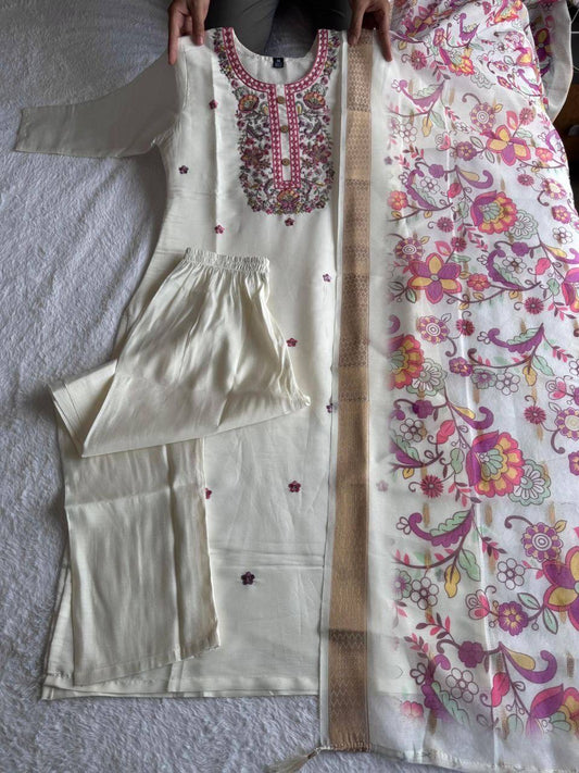 Cream X Purple Kurti Set