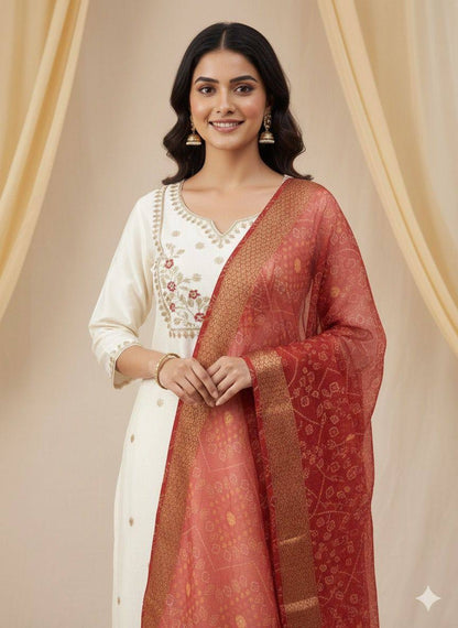 Cream Red Comfy Kurti Set