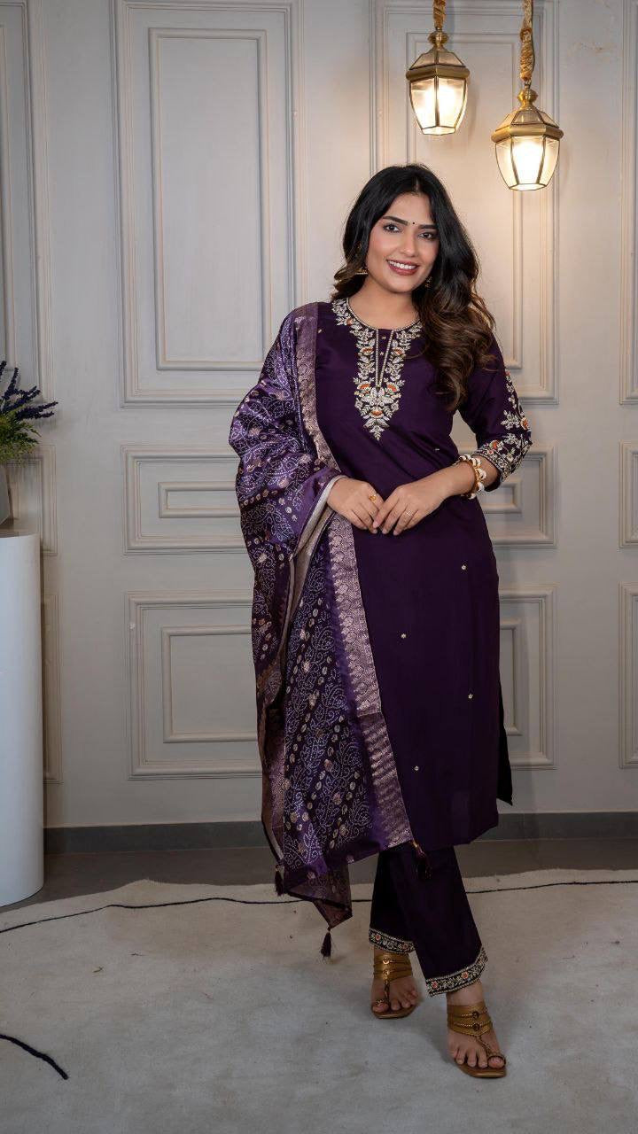 Dark Purple Kurti Set