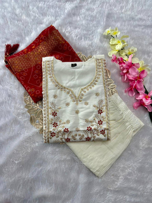 Cream Red Comfy Kurti Set