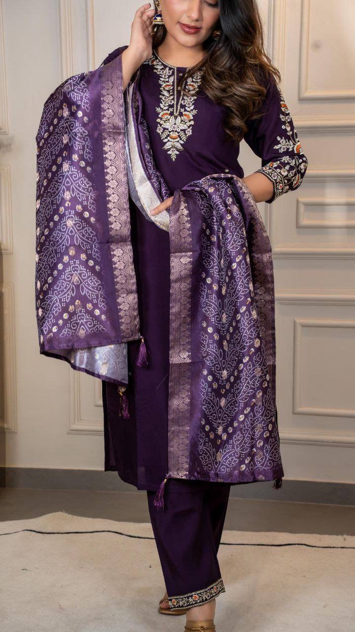 Dark Purple Kurti Set