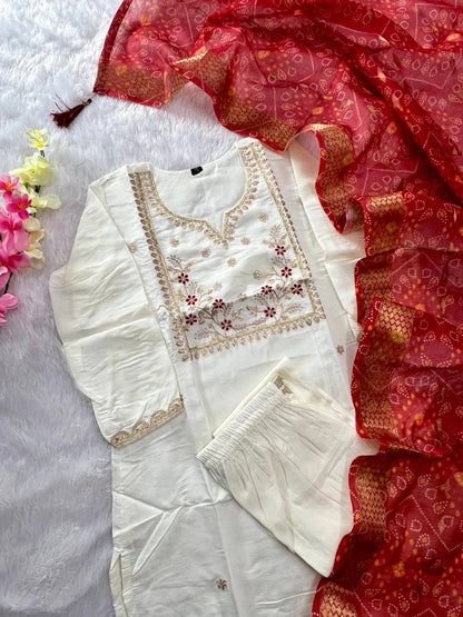 Cream Red Comfy Kurti Set