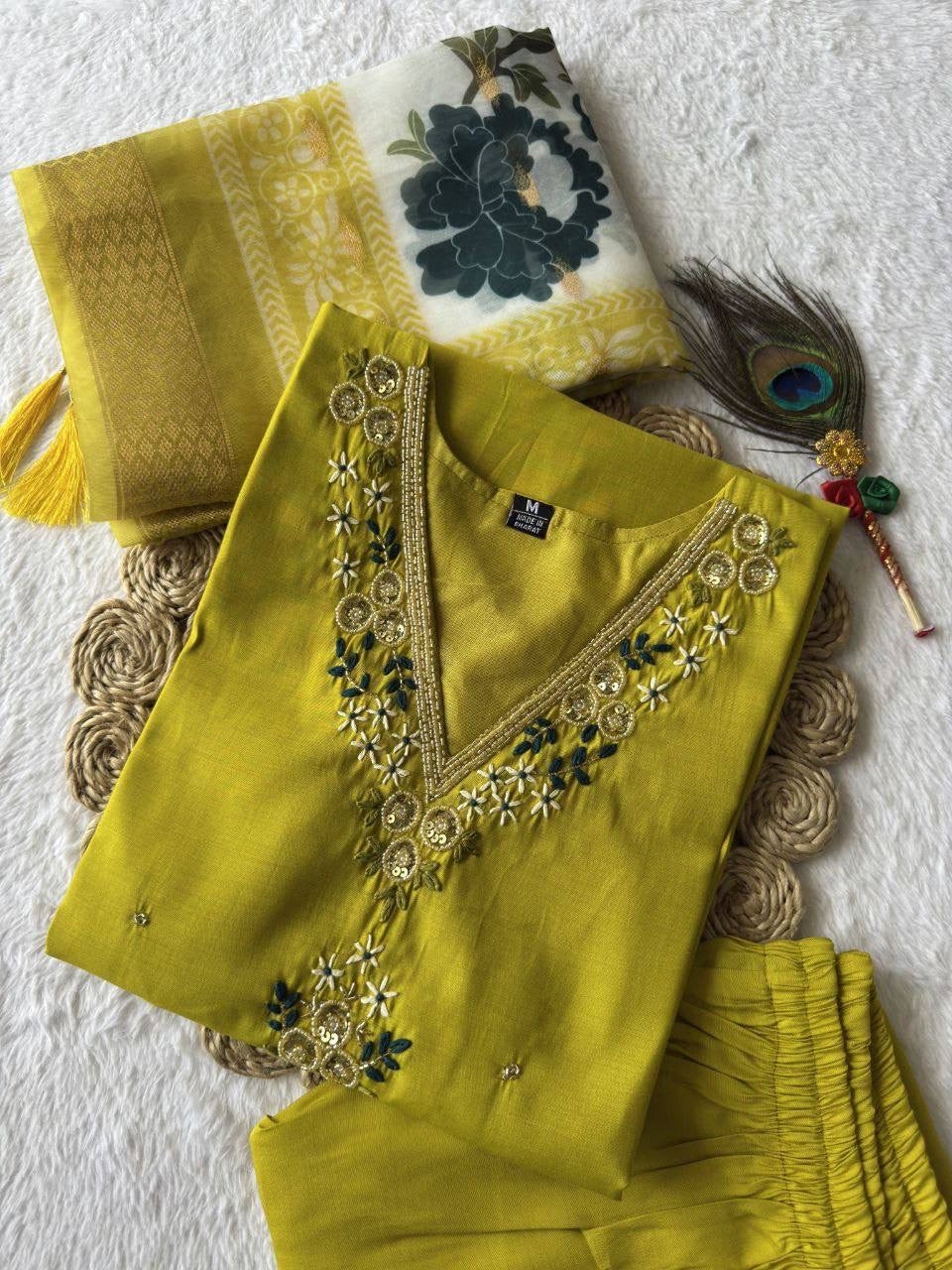 Yellow Floral Kurti Set