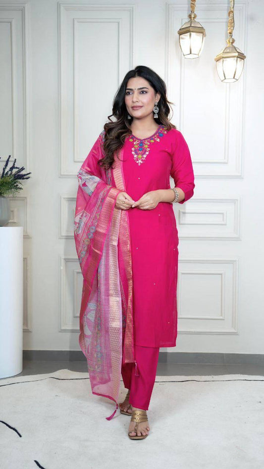 Hot Pink Floral Kurti Set