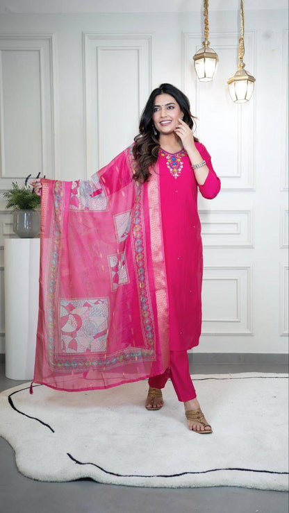 Hot Pink Floral Kurti Set