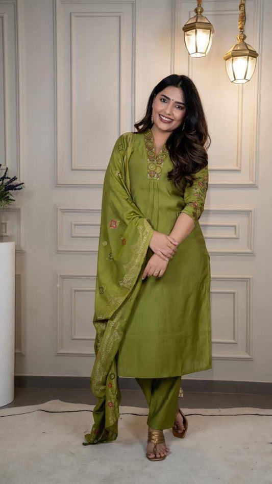 Green Floral Kurti Set