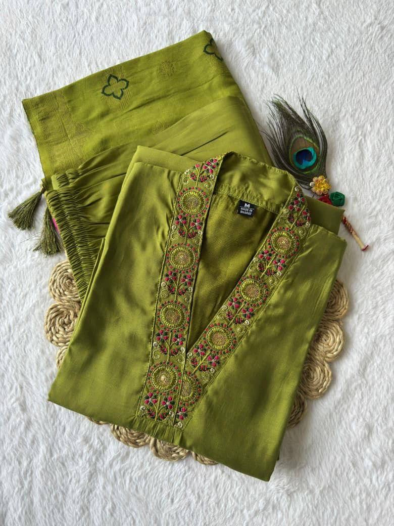 Green Floral Kurti Set