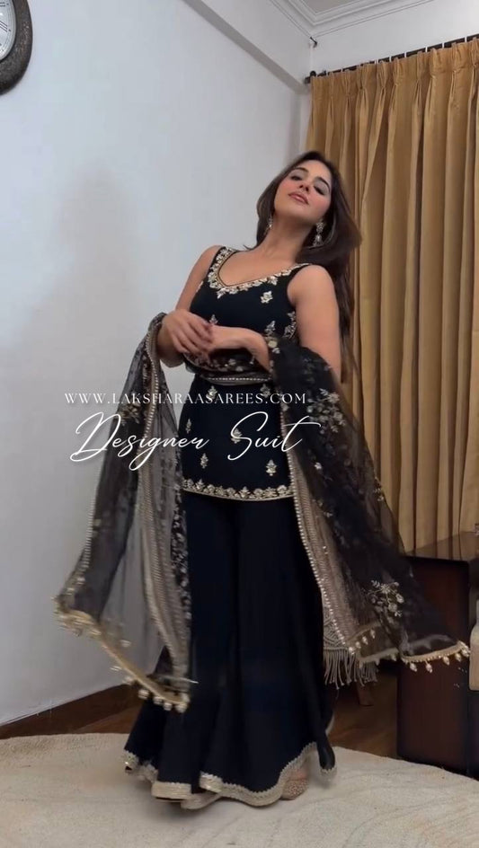 SUHANA — Black Georgette Pallazo Suit