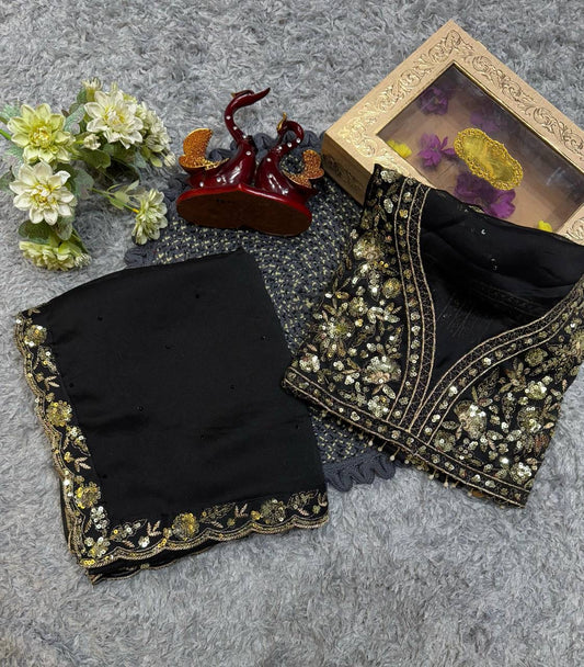VARNA —  Black Designer Rangoli Georgette Saree