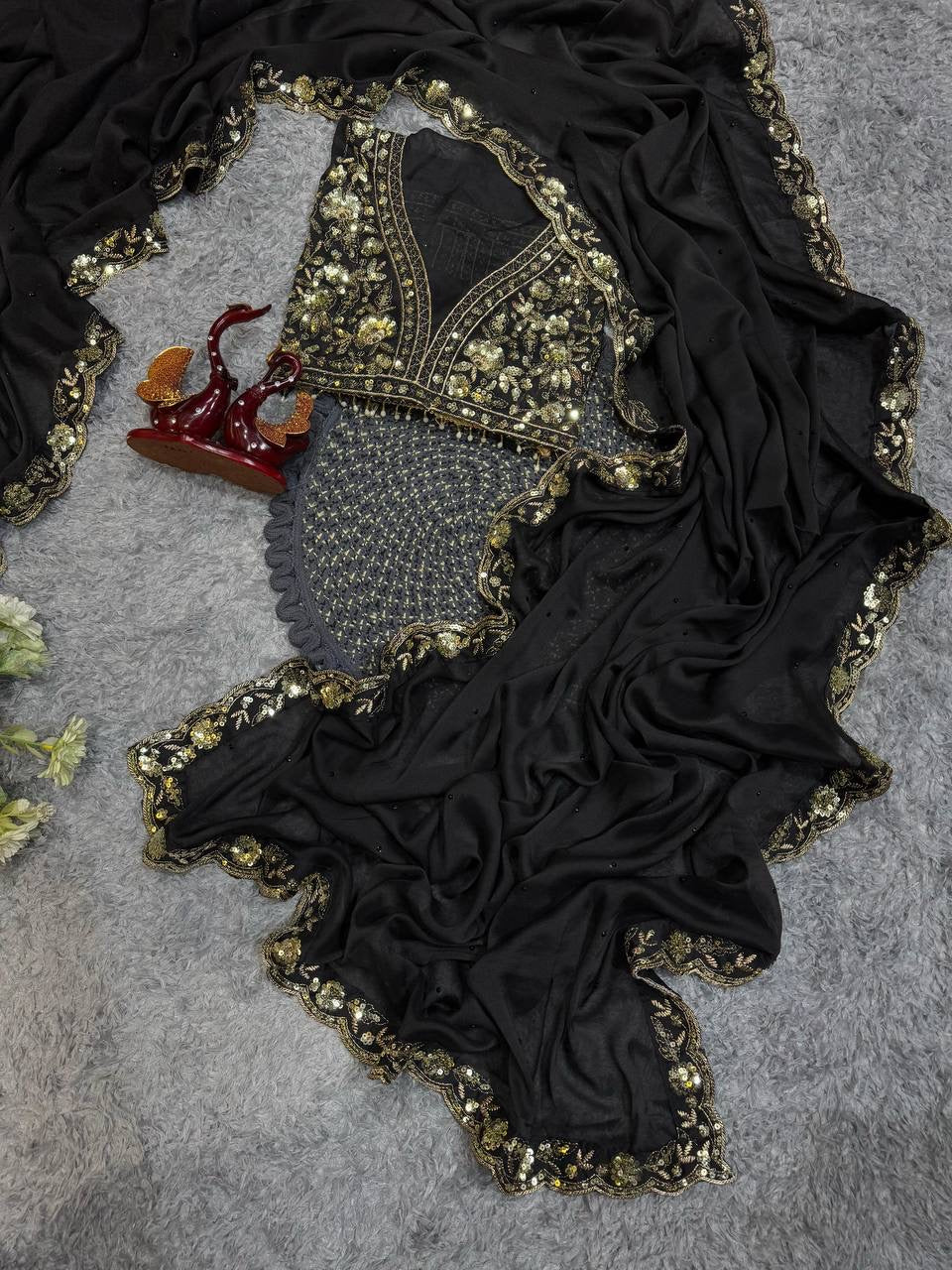 VARNA —  Black Designer Rangoli Georgette Saree