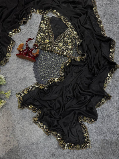 VARNA —  Black Designer Rangoli Georgette Saree