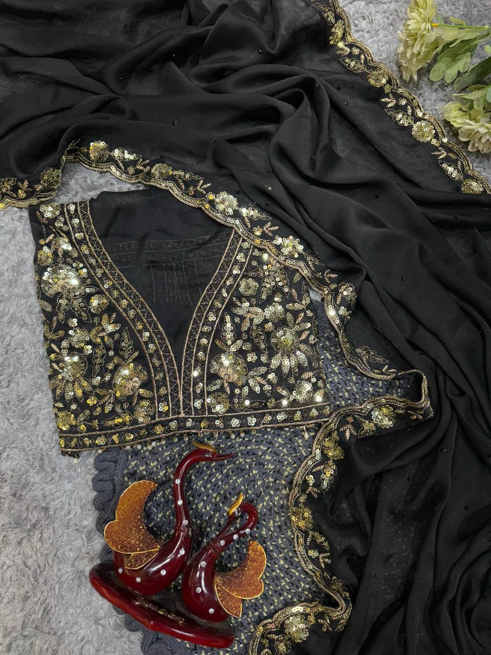 VARNA —  Black Designer Rangoli Georgette Saree