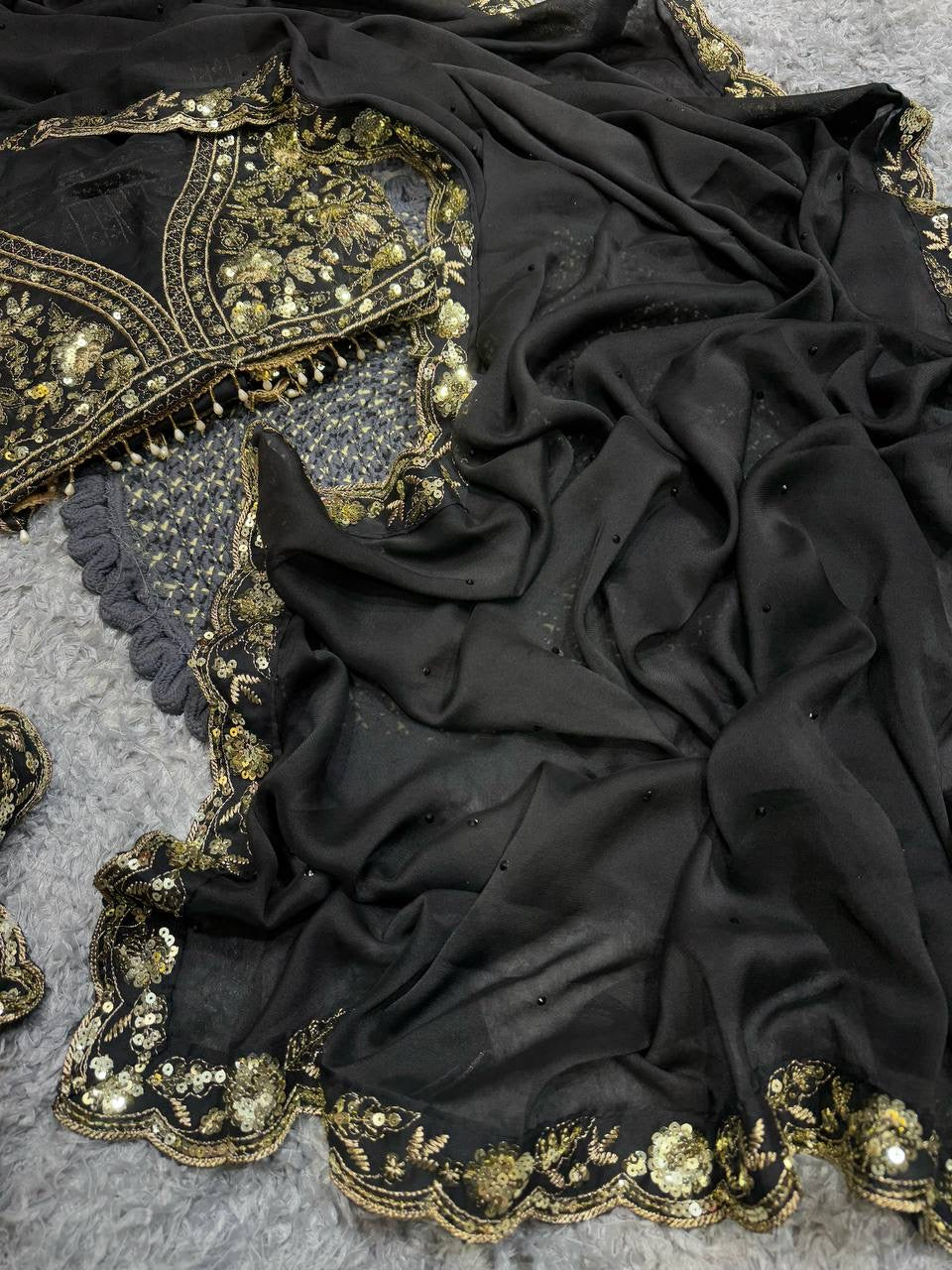 VARNA —  Black Designer Rangoli Georgette Saree