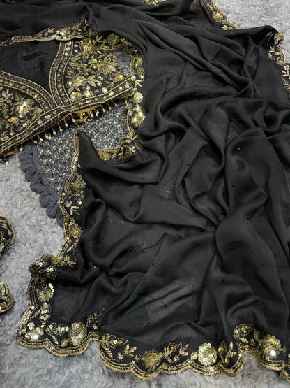 VARNA —  Black Designer Rangoli Georgette Saree