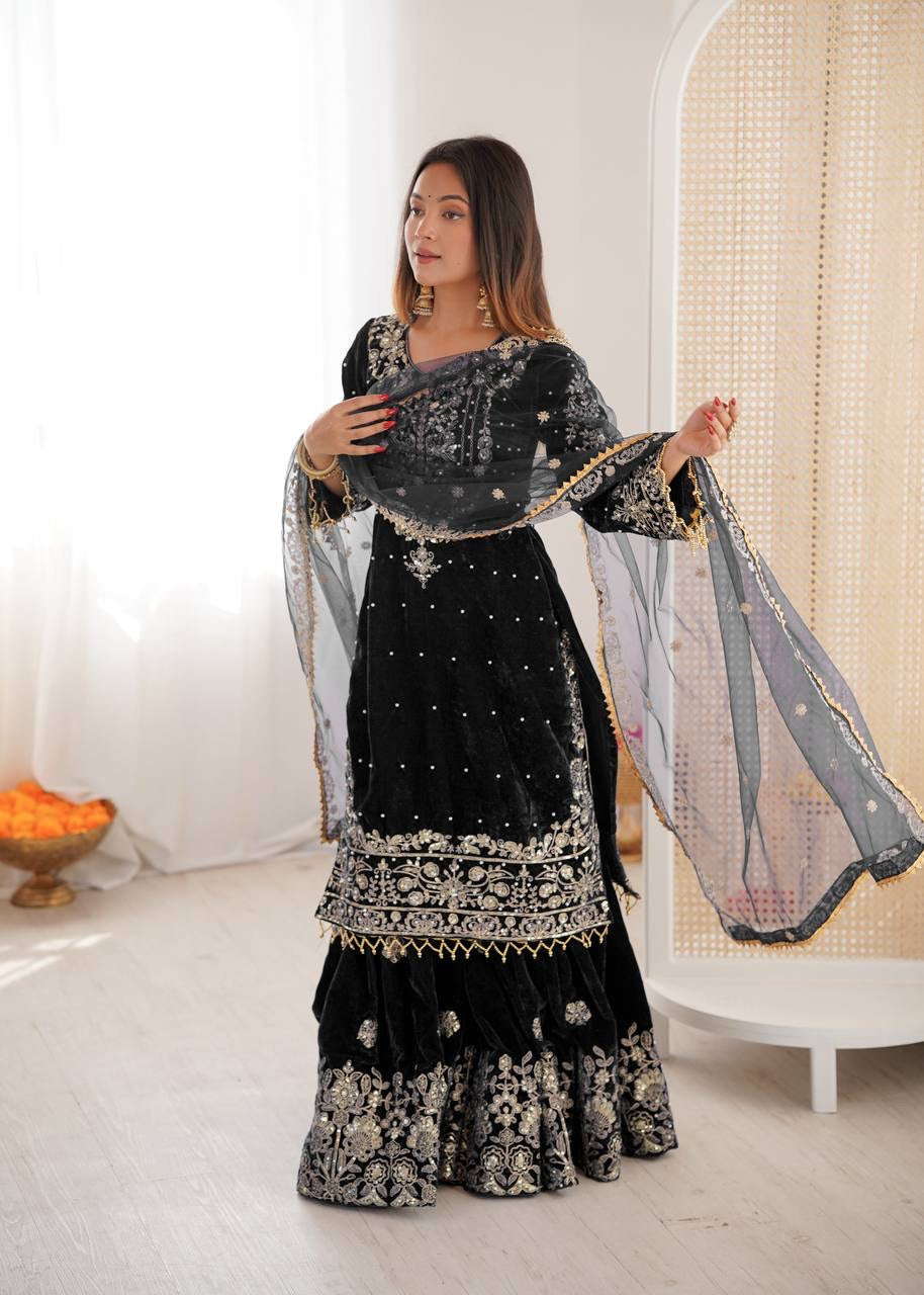 INAYA — Velvet Sharara suit - Laksharaa Sarees