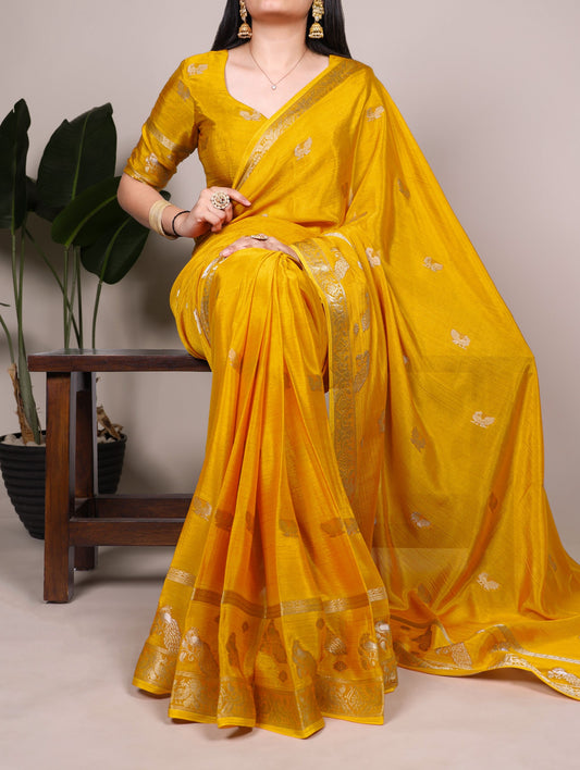 Lavanya crepe silk saree from Laksharaa Sarees featuring intricate design and rich texture in a vibrant color.