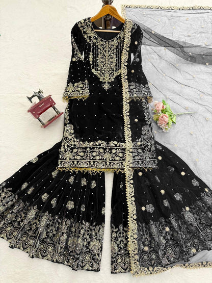 INAYA — Velvet Sharara suit - Laksharaa Sarees