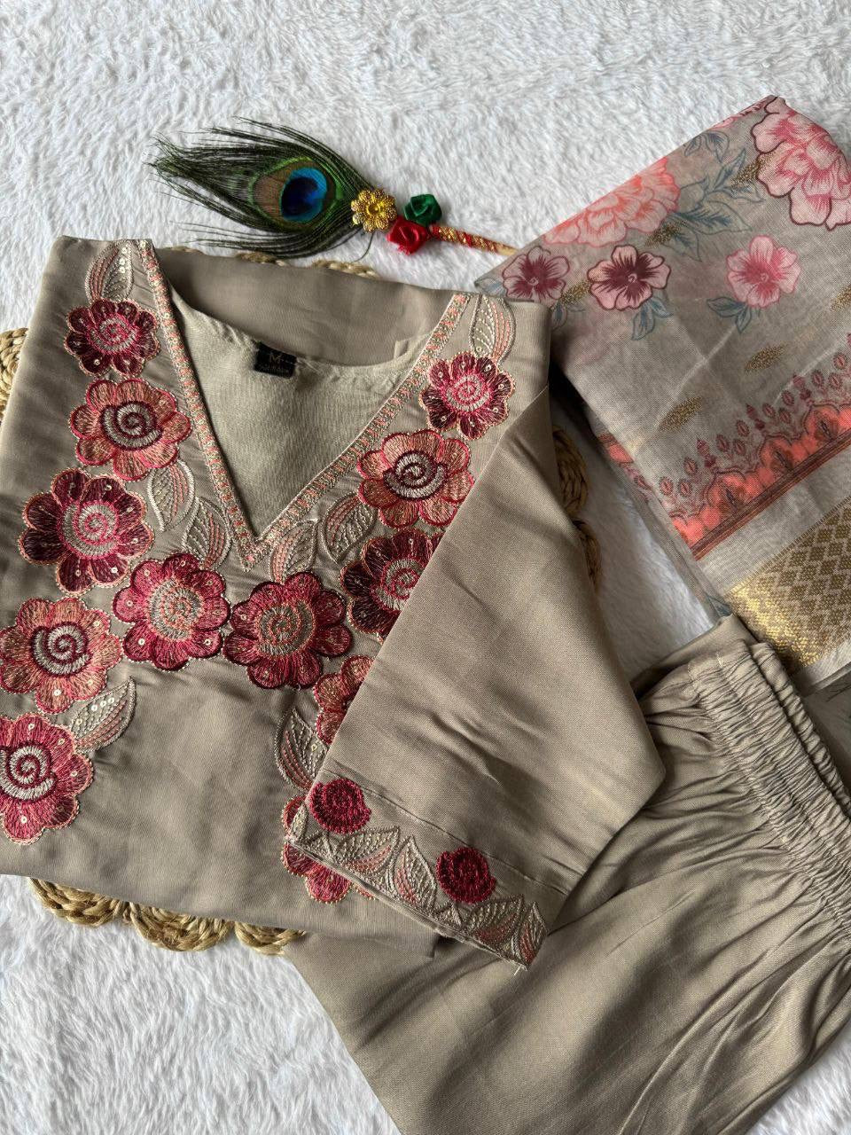Grey Floral Kurti Set