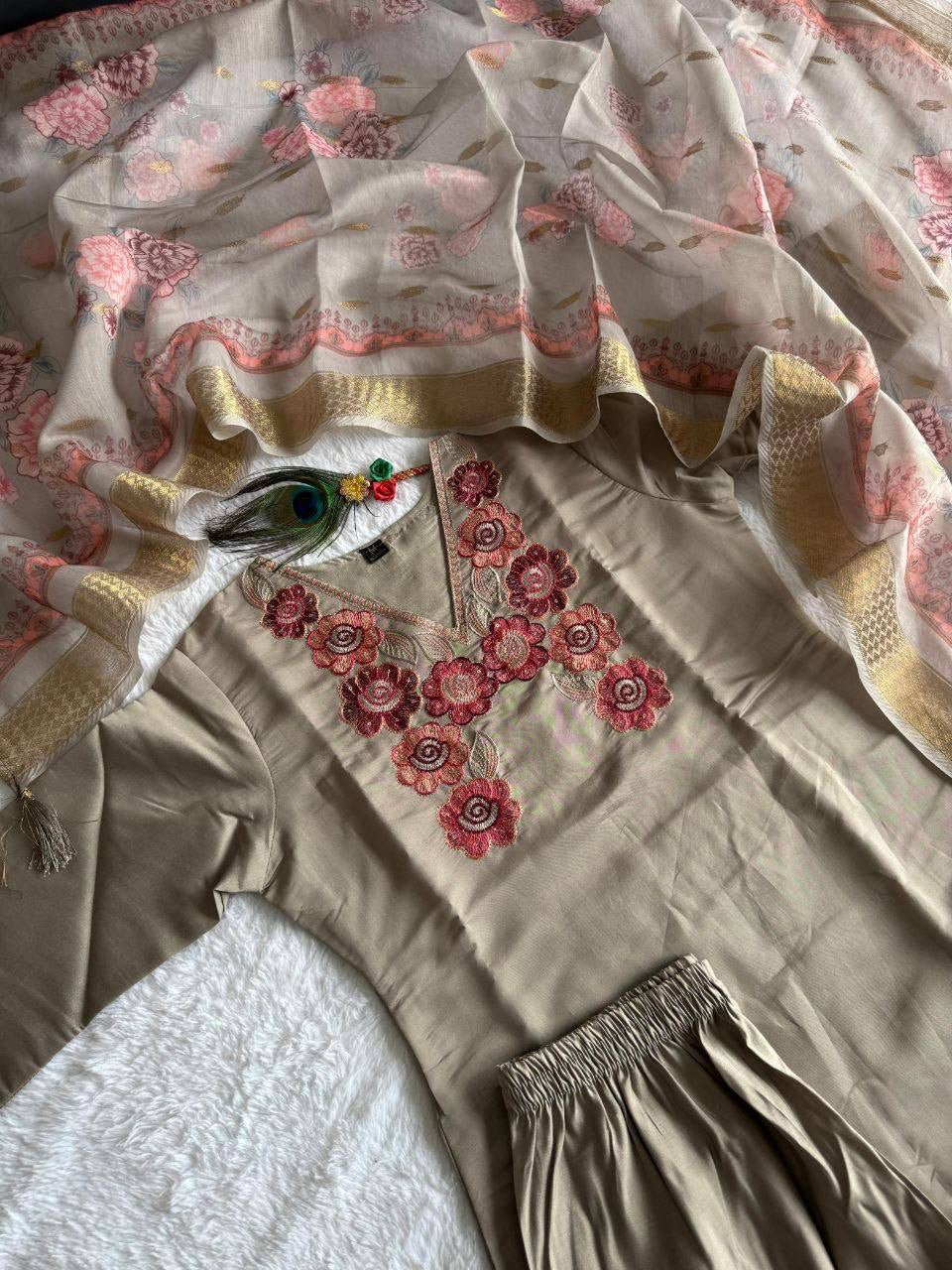 Grey Floral Kurti Set