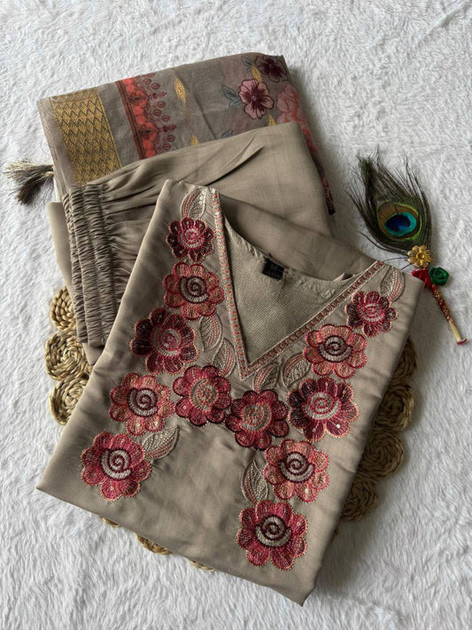 Grey Floral Kurti Set