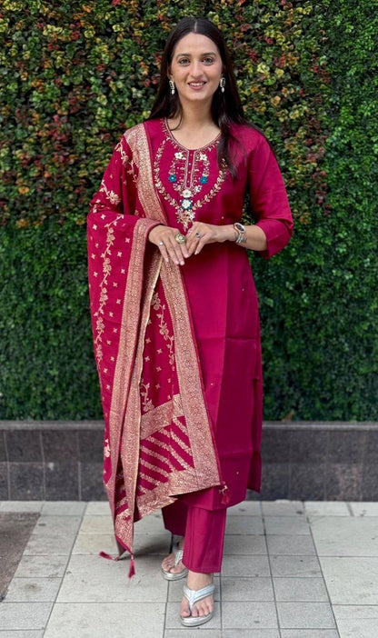 Maroon Floral Kurti Set