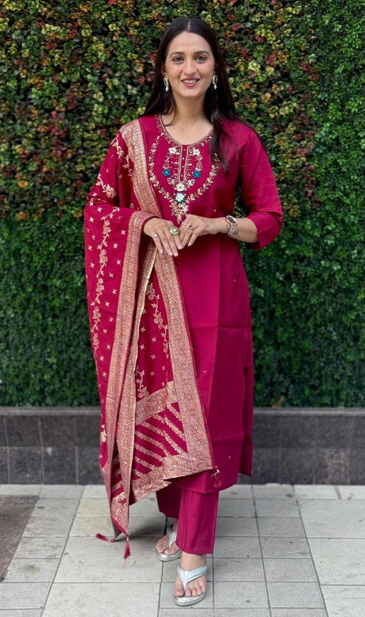 Maroon Floral Kurti Set