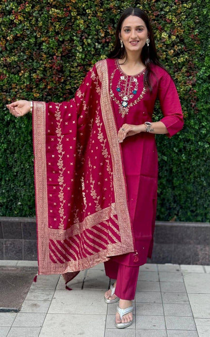 Maroon Floral Kurti Set