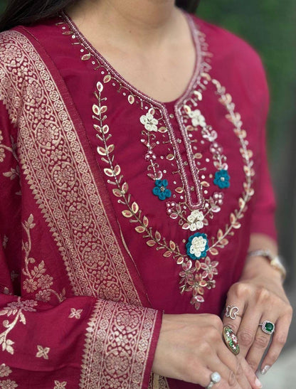 Maroon Floral Kurti Set