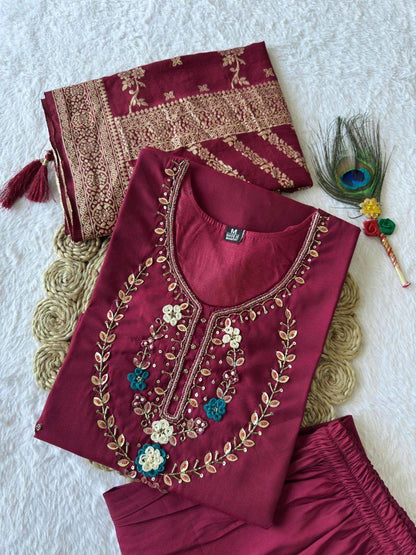 Maroon Floral Kurti Set