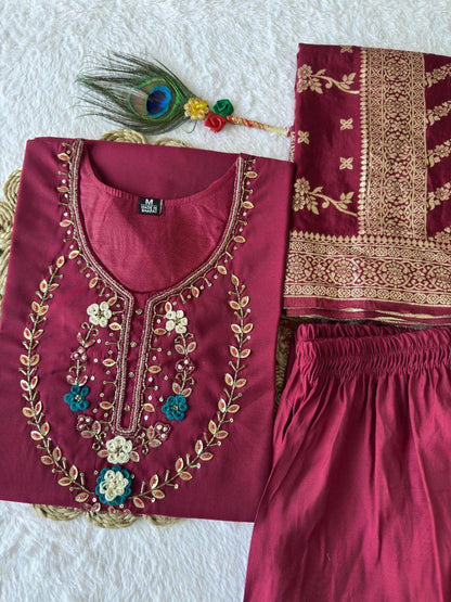 Maroon Floral Kurti Set