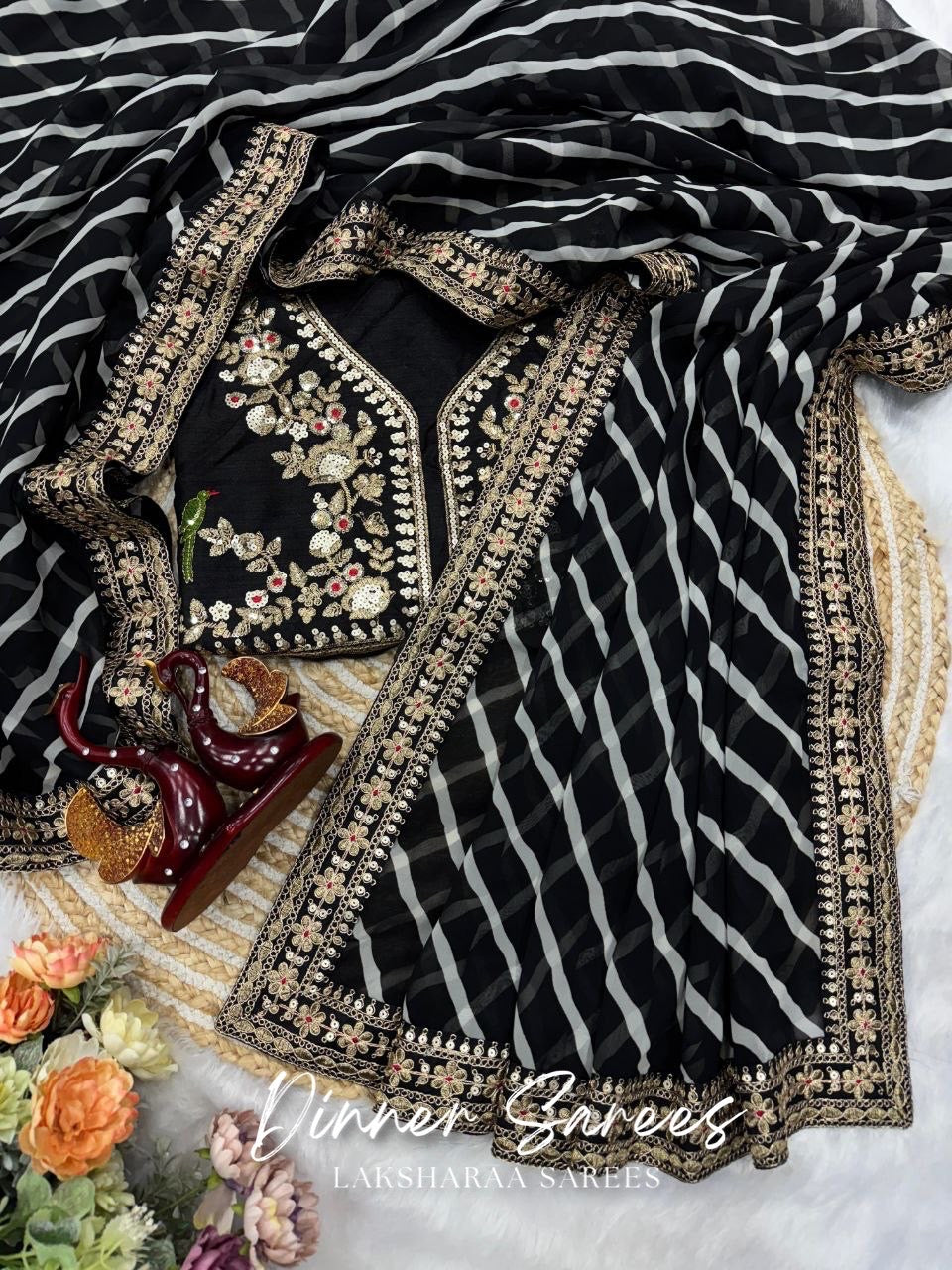 RETRO — Black & White Dinner Saree - Laksharaa Sarees