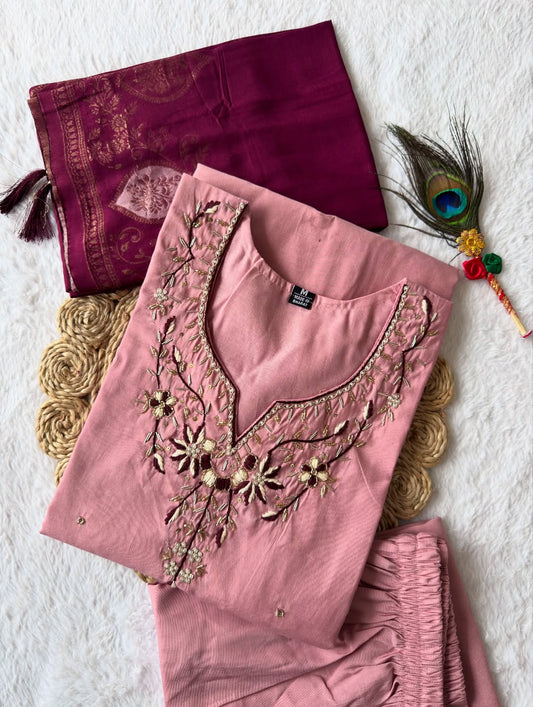 Pink Floral Kurti Set