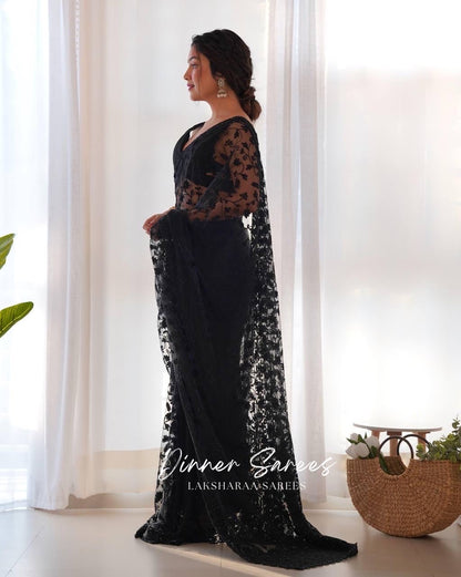 BIANCA — Floral Georgette Net Partywear Saree