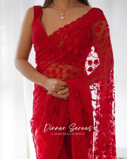 BIANCA — Floral Georgette Net Partywear Saree