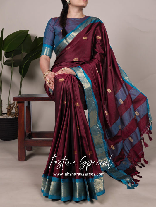 Korvai Cotton Silk Saree x Contrast Border