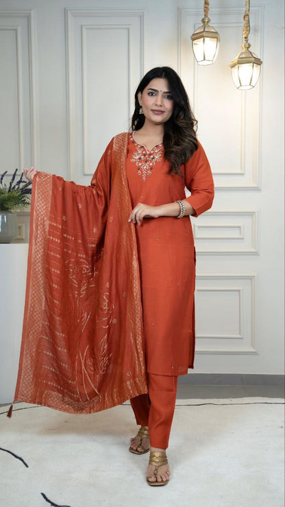 Orange Floral Kurti Set