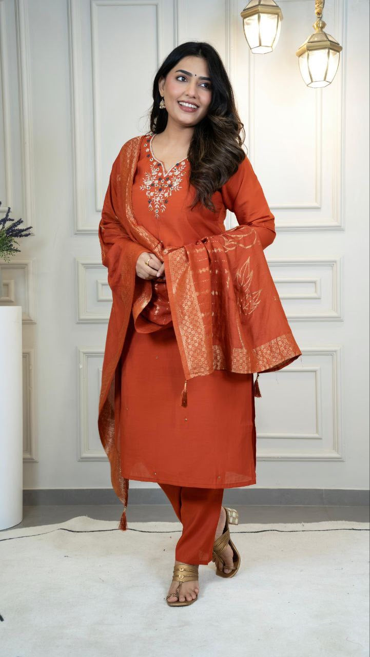 Orange Floral Kurti Set