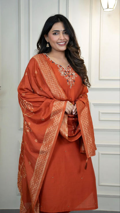 Orange Floral Kurti Set