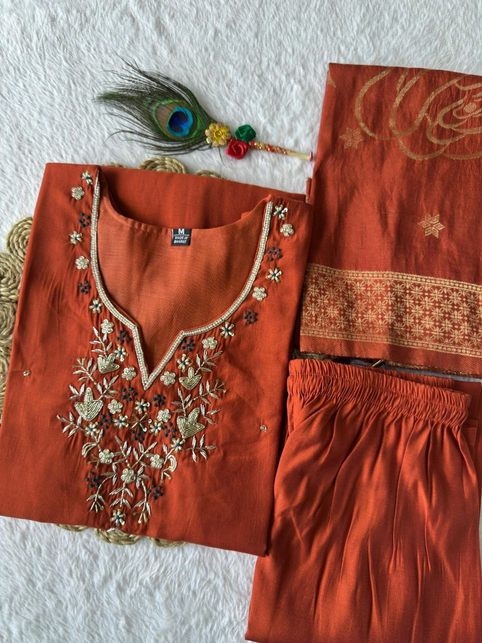 Orange Floral Kurti Set