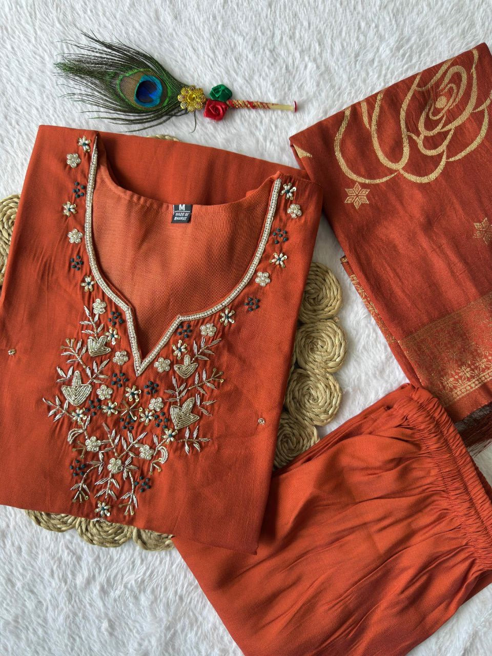 Orange Floral Kurti Set