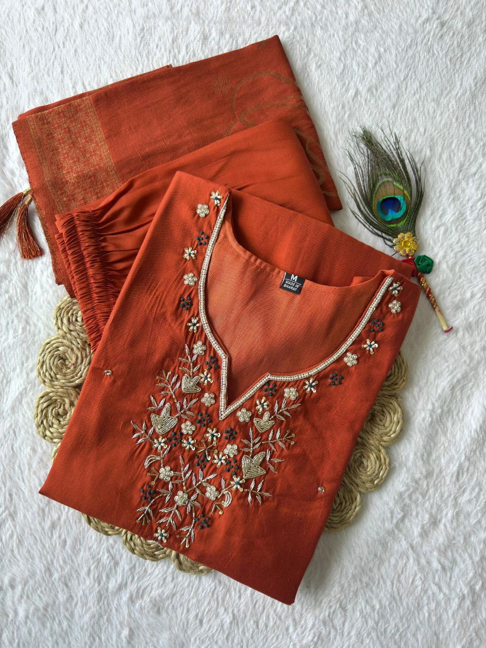 Orange Floral Kurti Set