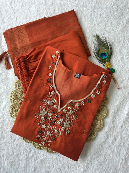 Orange Floral Kurti Set