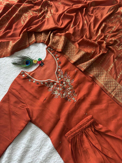 Orange Floral Kurti Set