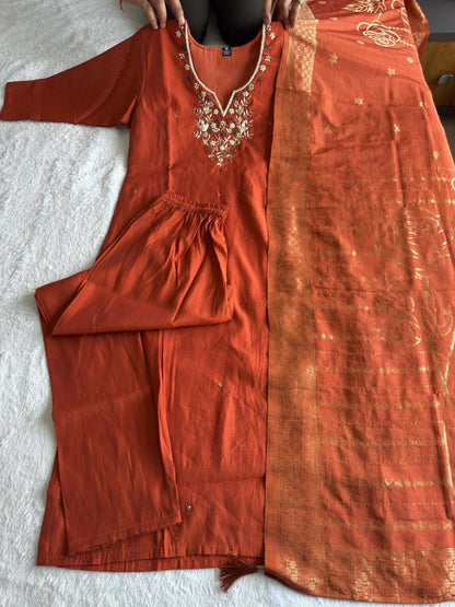 Orange Floral Kurti Set