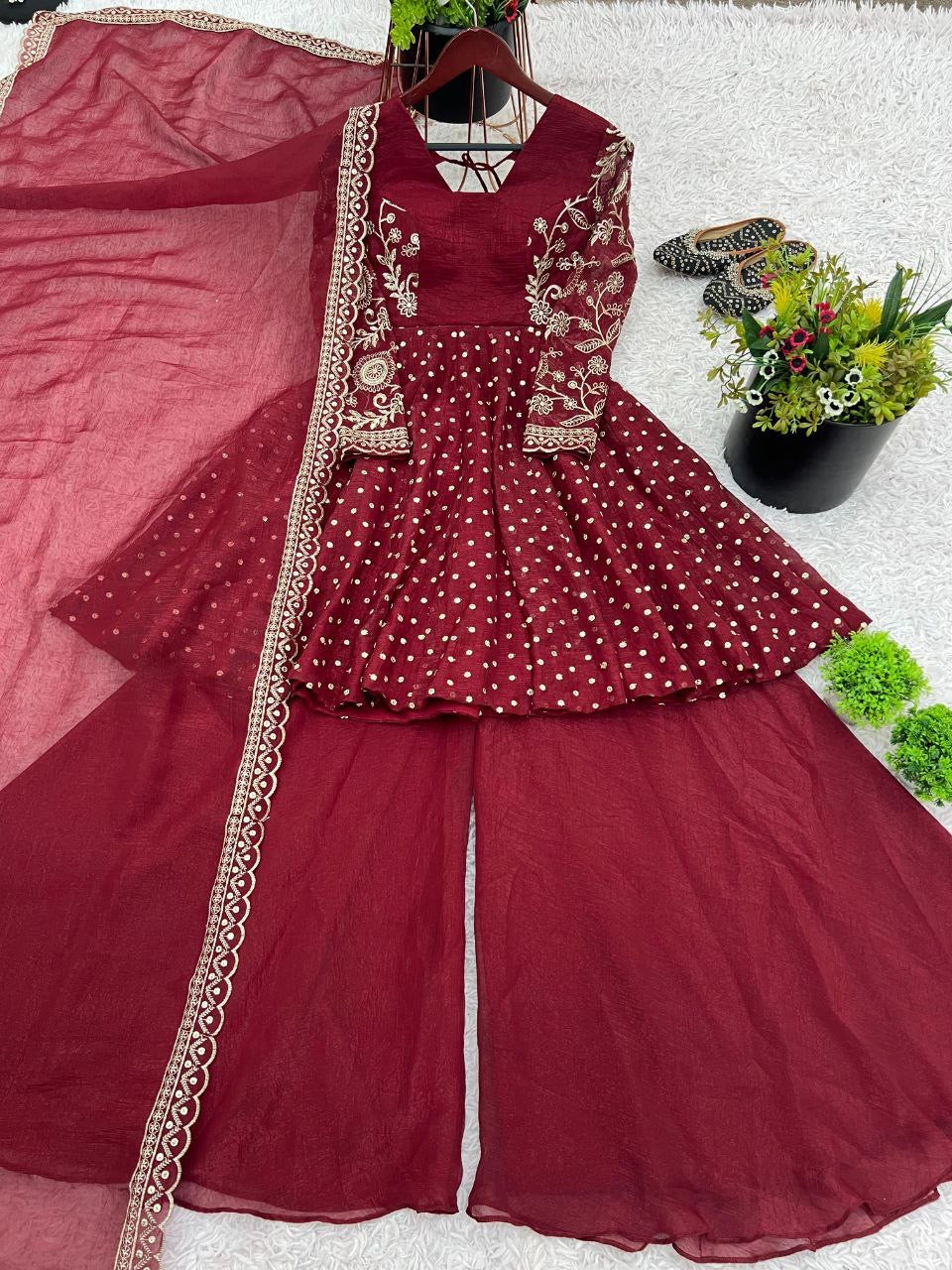 Crunchy Peplum Pallazo Suit