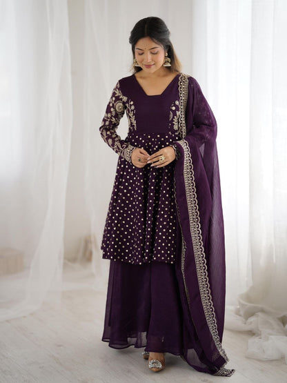 Crunchy Peplum Pallazo Suit