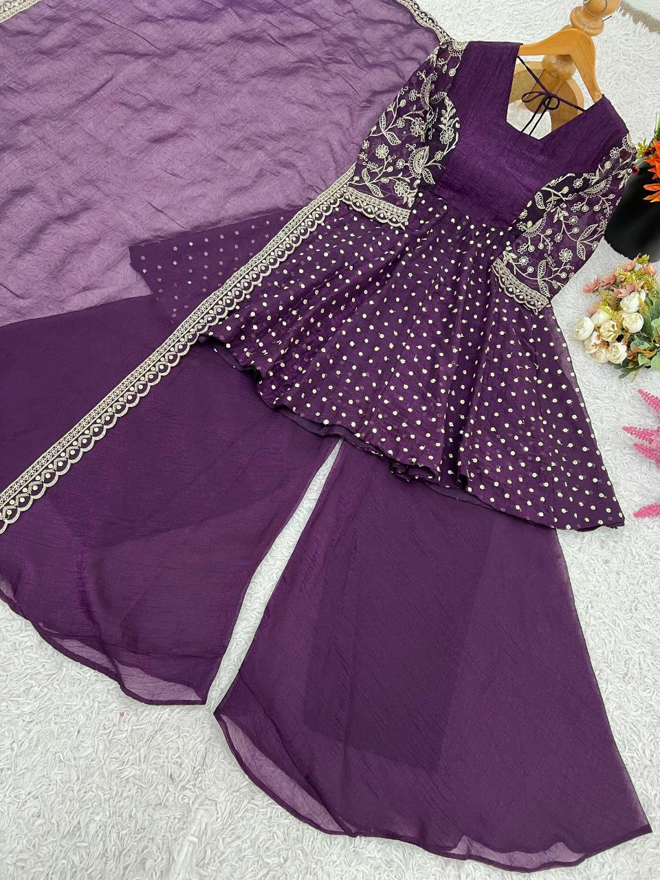 Crunchy Peplum Pallazo Suit
