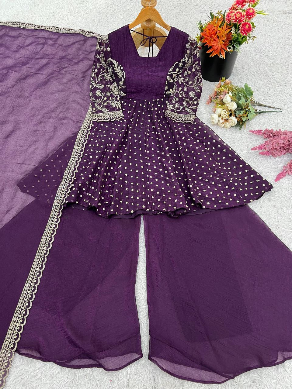 Crunchy Peplum Pallazo Suit