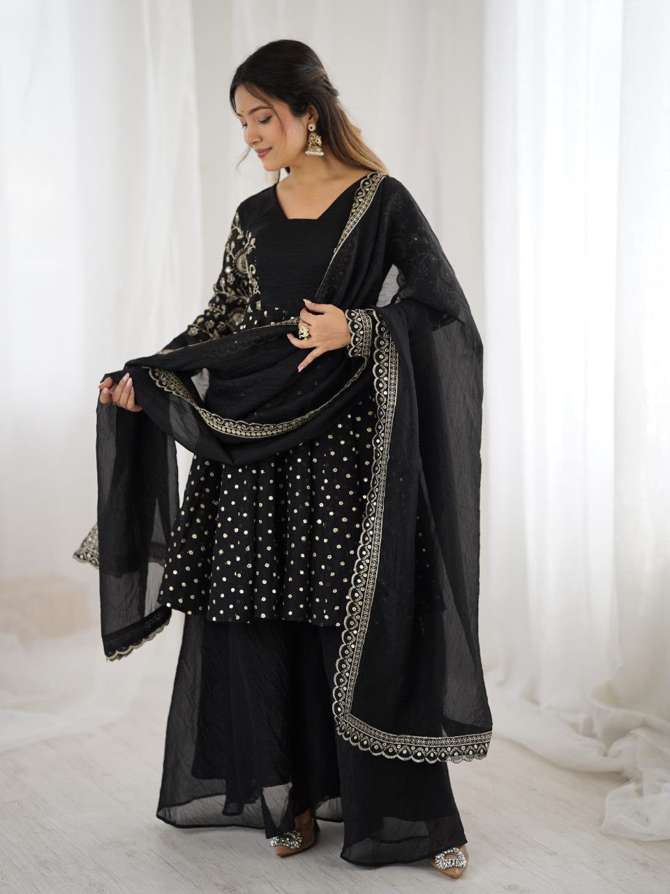Crunchy Peplum Pallazo Suit