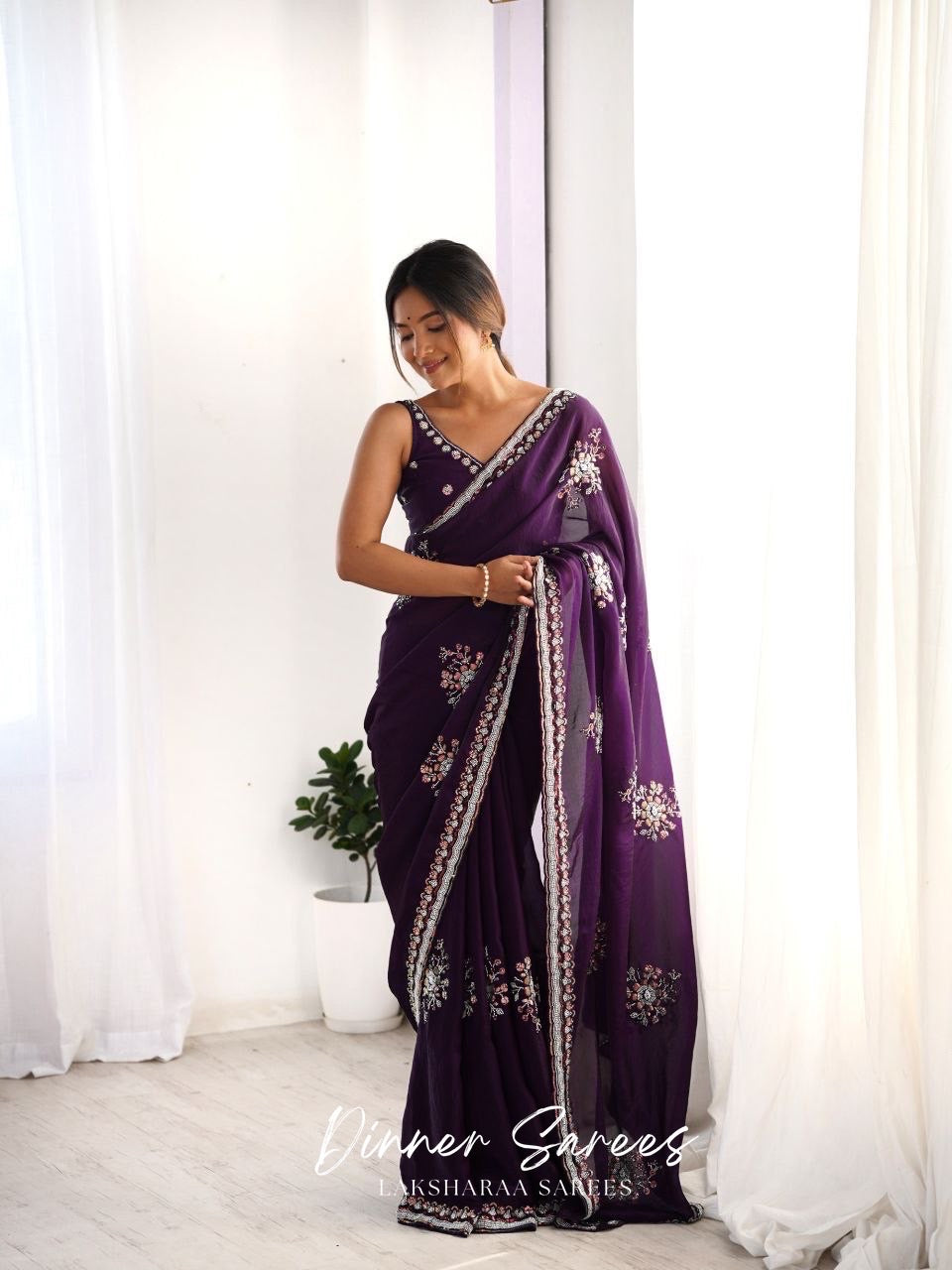 YAMINI — Premium Space Silk Saree x Grand Sequin Work